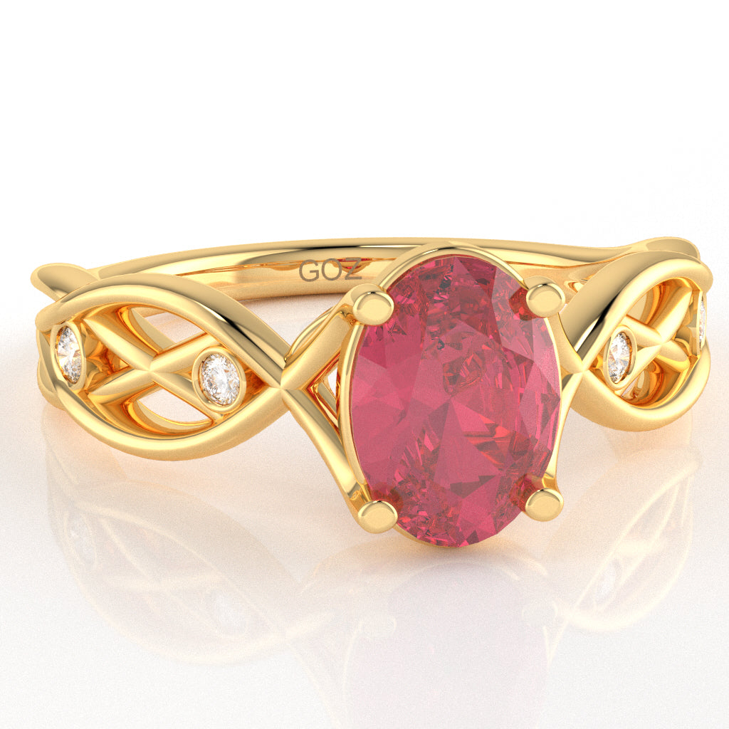 Pink Tourmaline Diamond Celtic Knot Curles Ring In 10k Yellow Gold