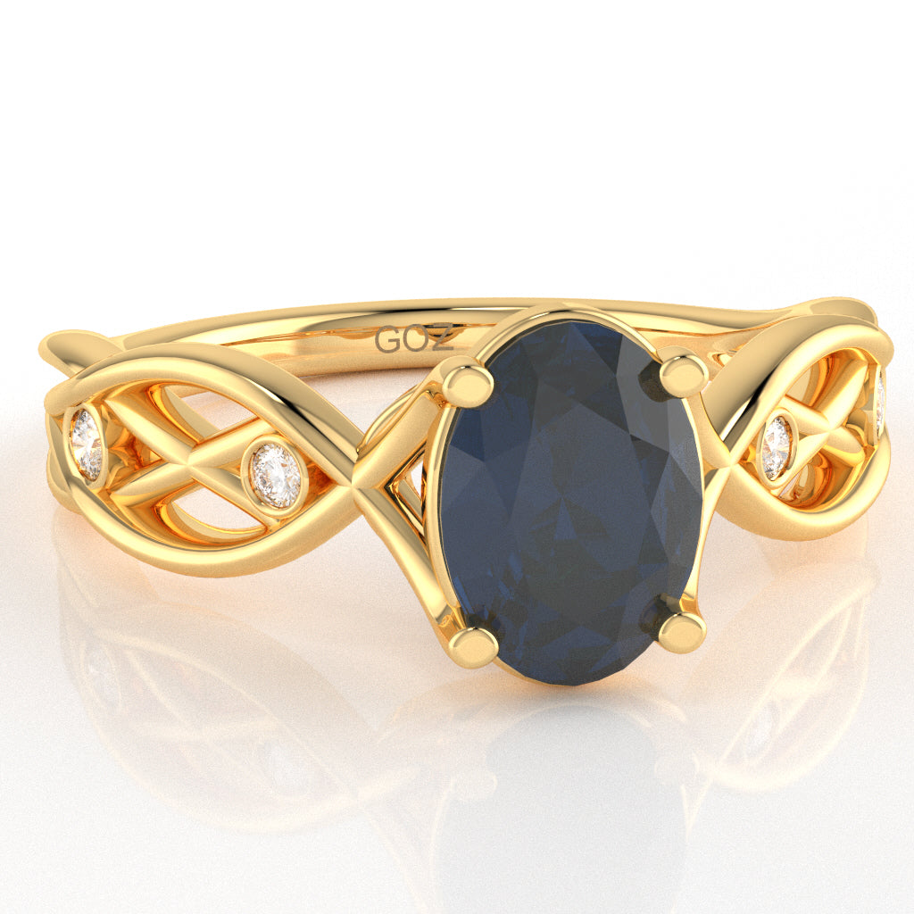 Lab-Created Sapphire Diamond Celtic Knot Curles Ring In 14k Yellow Gold