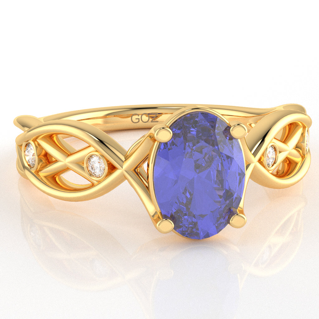 Tanzanite Diamond Celtic Knot Curles Ring In 14k Yellow Gold
