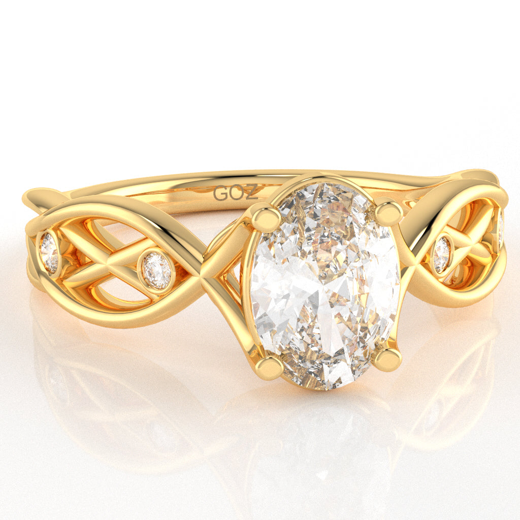 White Topaz Diamond Celtic Knot Curles Ring In 14k Yellow Gold