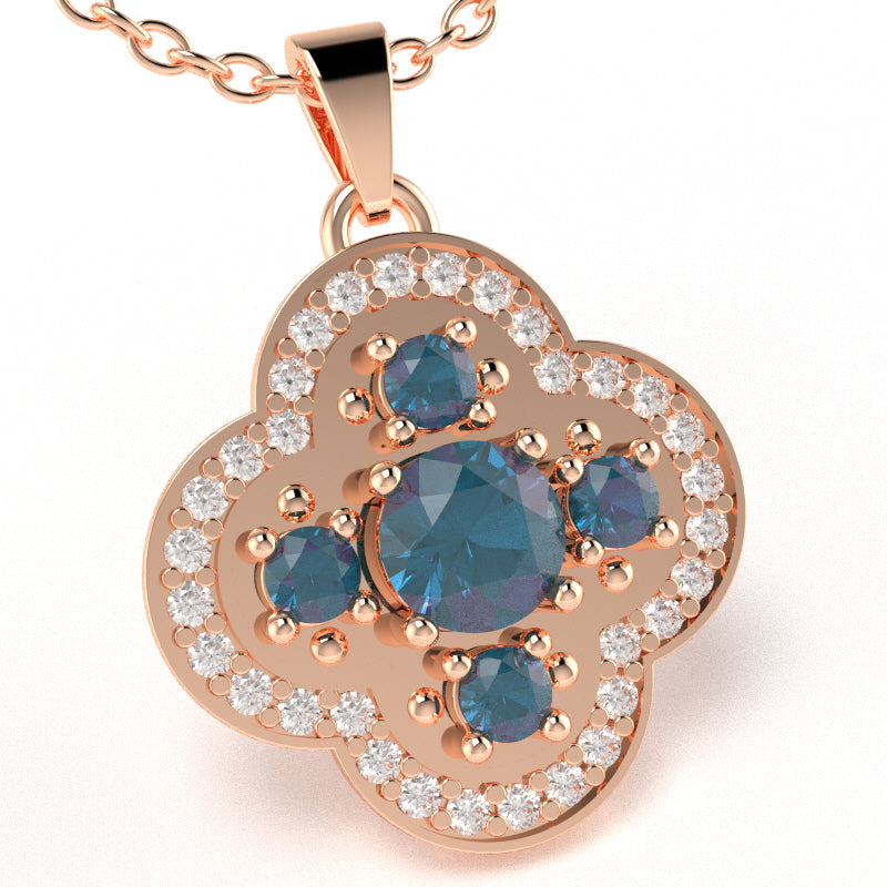 Shamrock Clover Flower Leaf Lab-Created Alexandrite Diamond Pendant In 14k Rose Gold
