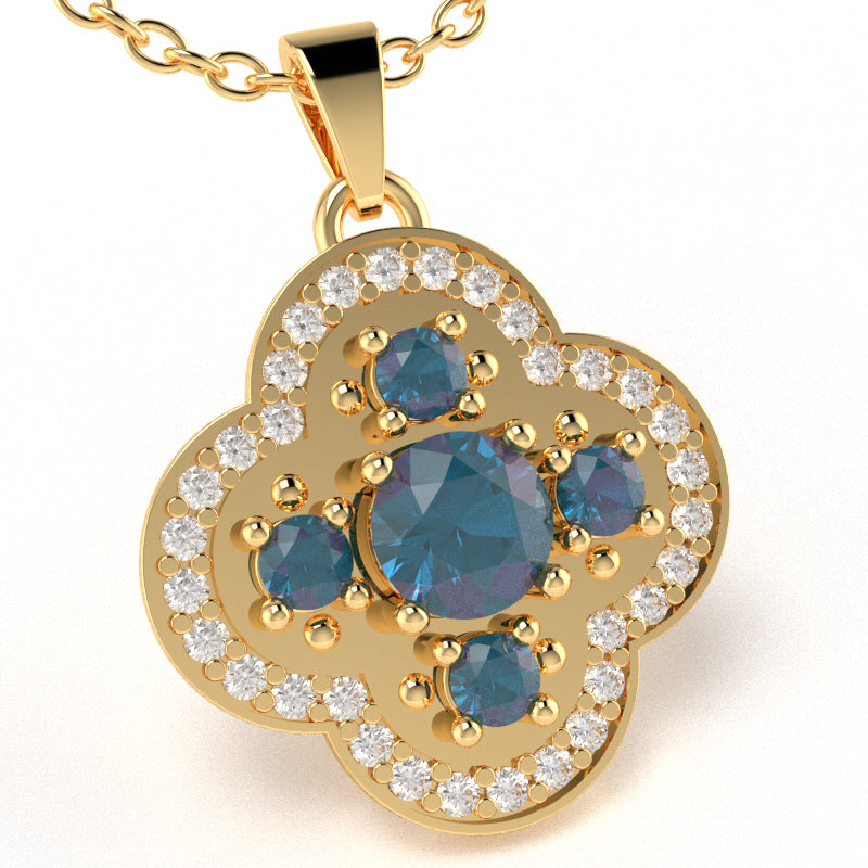 Shamrock Clover Flower Leaf Lab-Created Alexandrite Diamond Pendant In 14k Yellow Gold