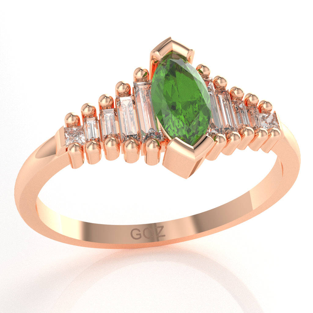Peridot Lab-Grown Diamond Dainty Engagement Ring In 10k Rose Gold