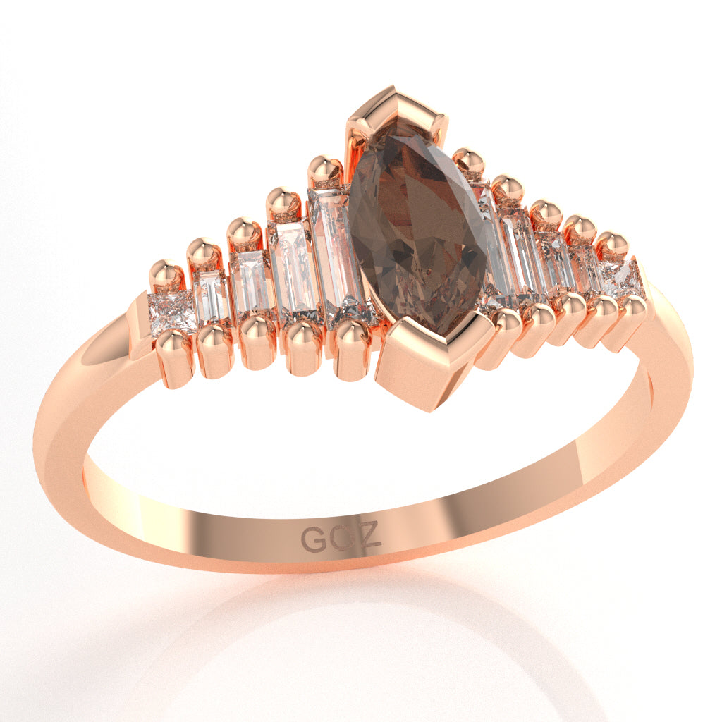 Smoky Quartz Lab-Grown Diamond Dainty Engagement Ring In 10k Rose Gold