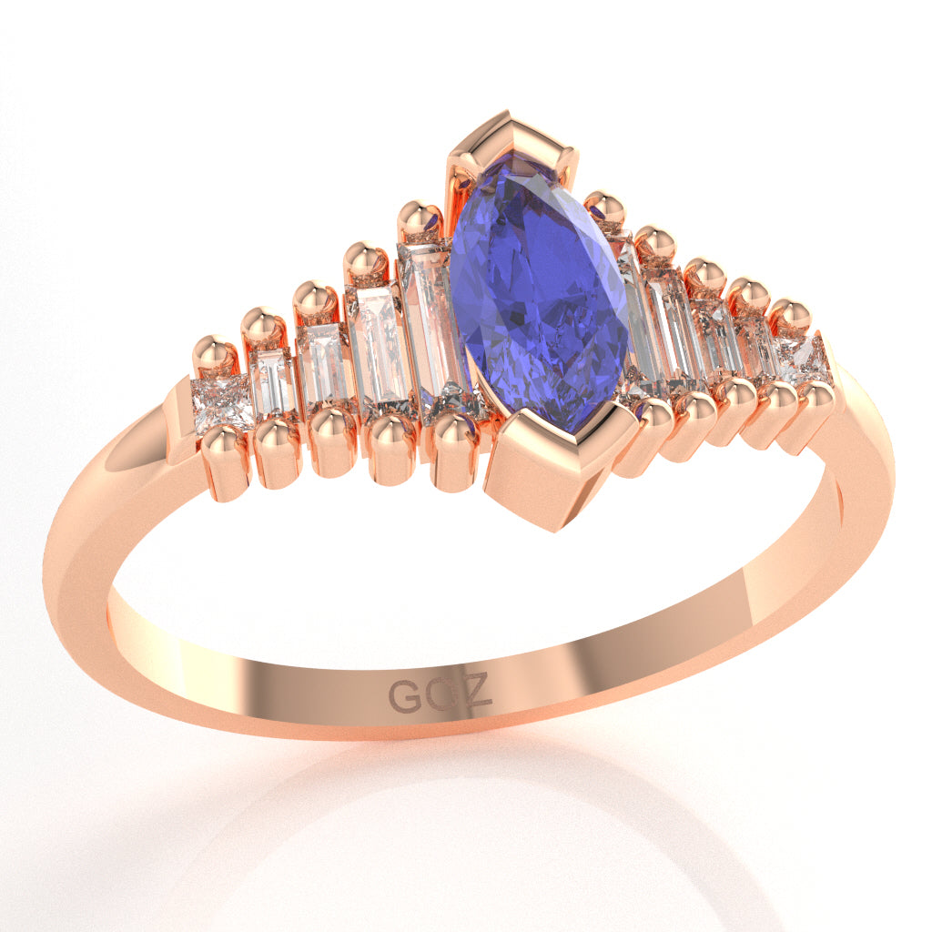Tanzanite Lab-Grown Diamond Dainty Engagement Ring In 14k Rose Gold