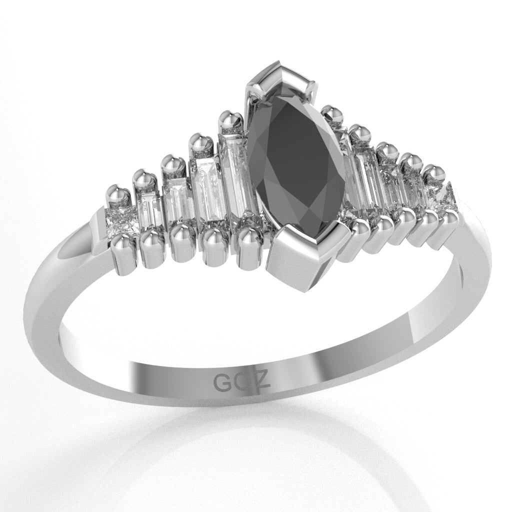 Black Onyx Lab-Grown Diamond Dainty Engagement Ring In 14k White Gold
