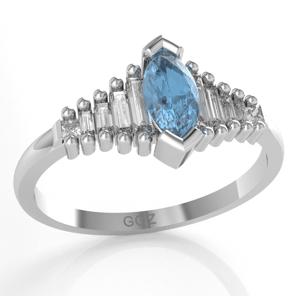 Blue Topaz Lab-Grown Diamond Dainty Engagement Ring In 10k White Gold