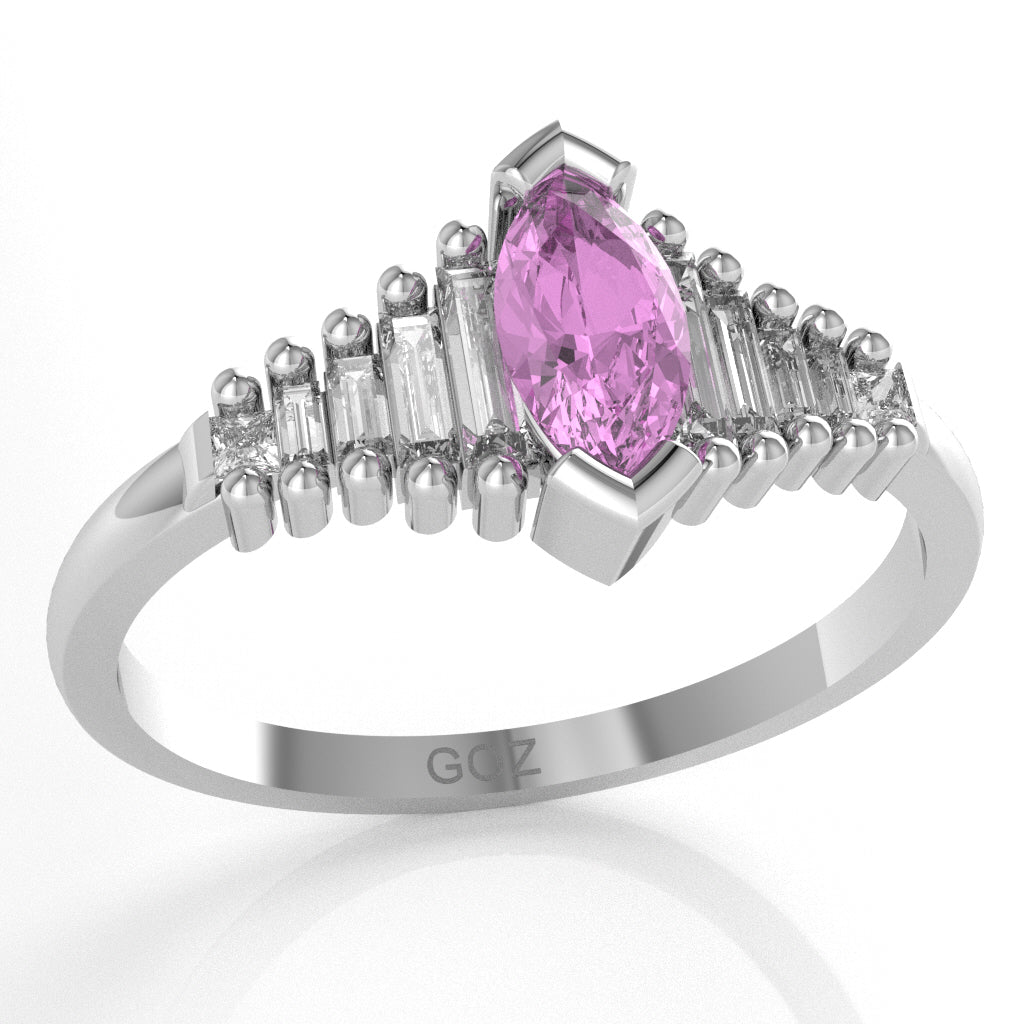 Lab-Created Pink Sapphire Lab-Grown Diamond Dainty Engagement Ring In 10k White Gold