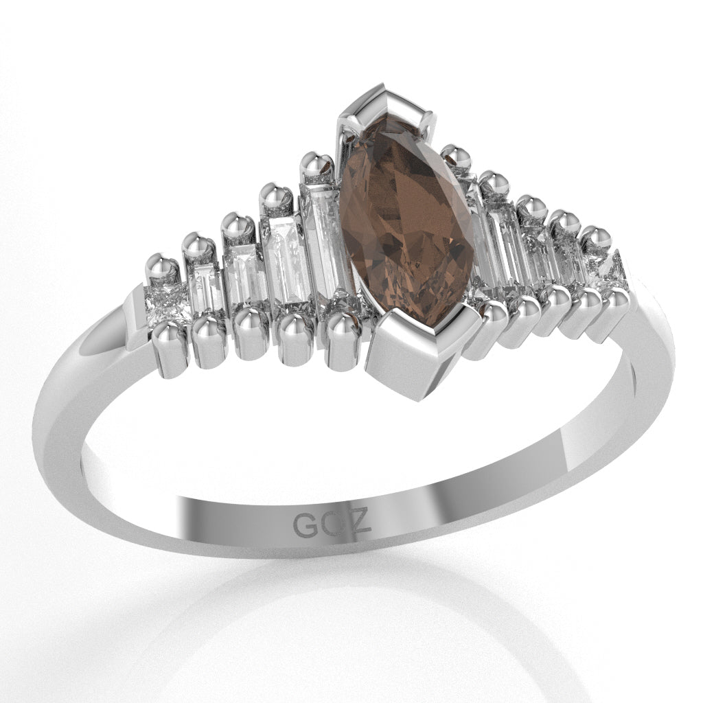 Smoky Quartz Lab-Grown Diamond Dainty Engagement Ring In 10k White Gold