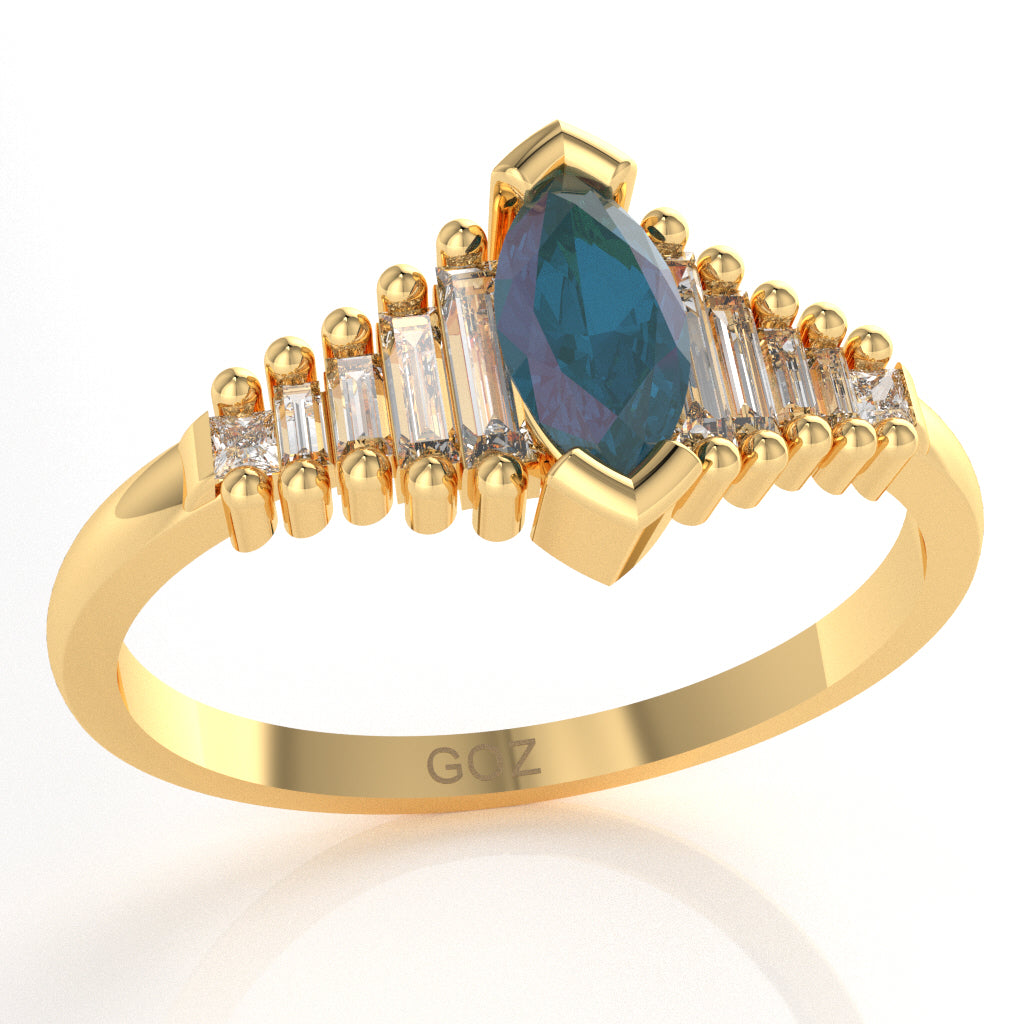 Lab-Created Alexandrite Lab-Grown Diamond Dainty Engagement Ring In 14k Yellow Gold