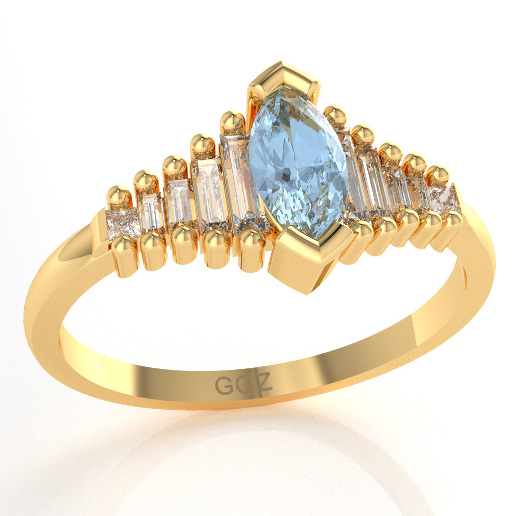 Aquamarine Lab-Grown Diamond Dainty Engagement Ring In 10k Yellow Gold
