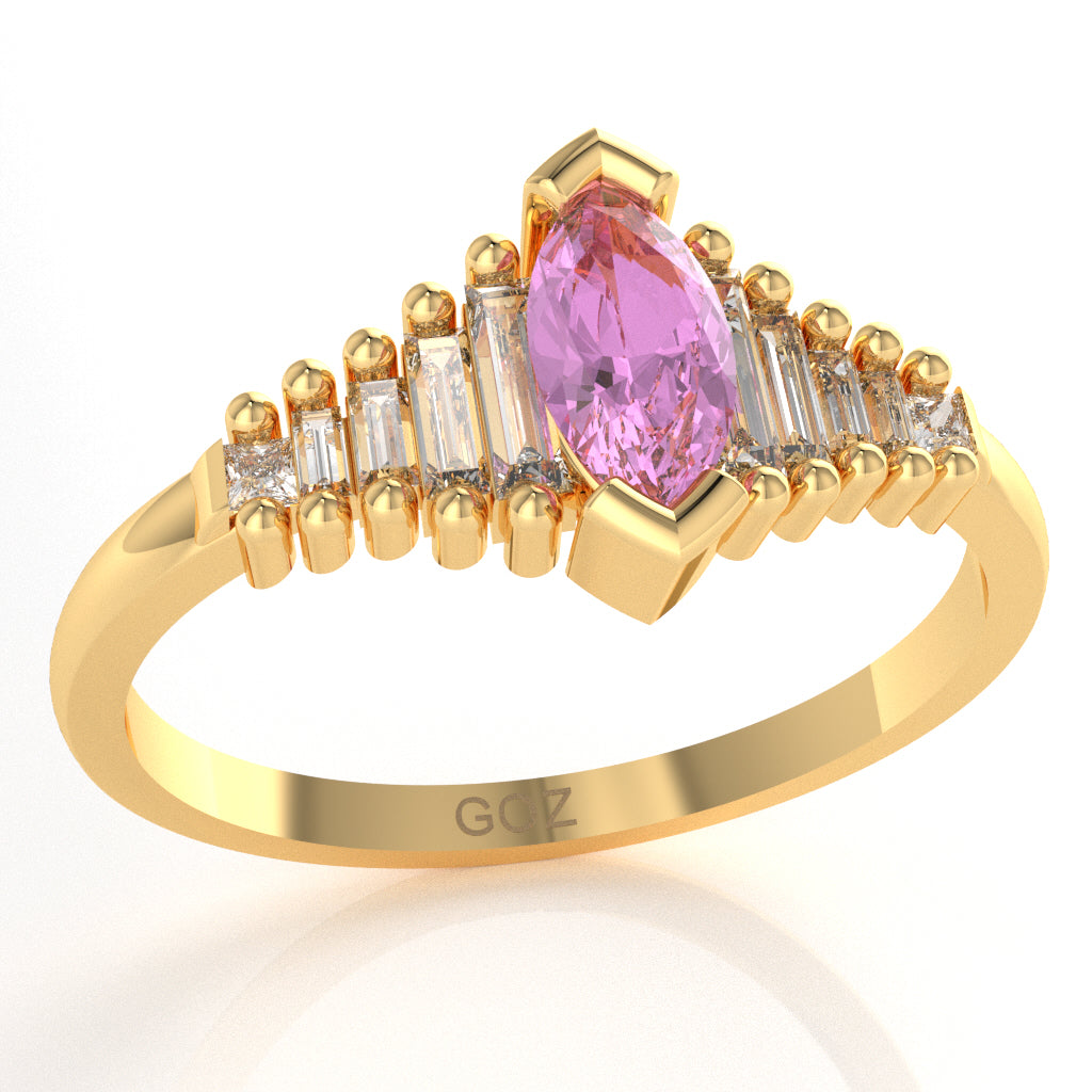 Lab-Created Pink Sapphire Lab-Grown Diamond Dainty Engagement Ring In 10k Yellow Gold