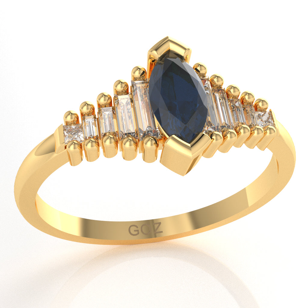 Lab-Created Sapphire Lab-Grown Diamond Dainty Engagement Ring In 10k Yellow Gold