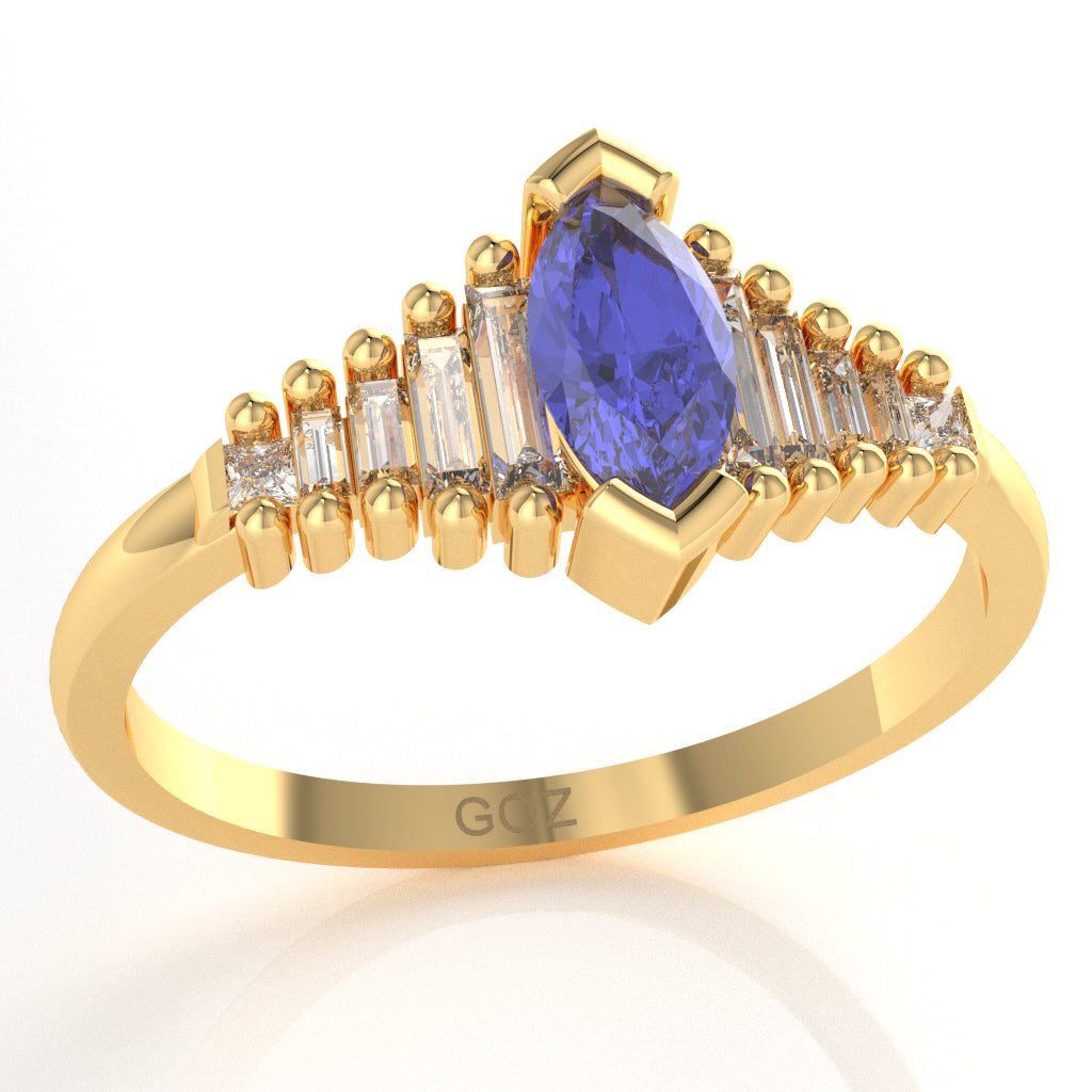 Tanzanite Lab-Grown Diamond Dainty Engagement Ring In 10k Yellow Gold