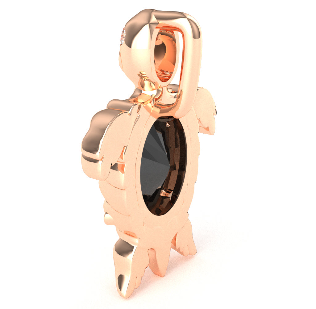 Black Onyx Diamond  Sea Turtle Pendant In 10k Rose Gold