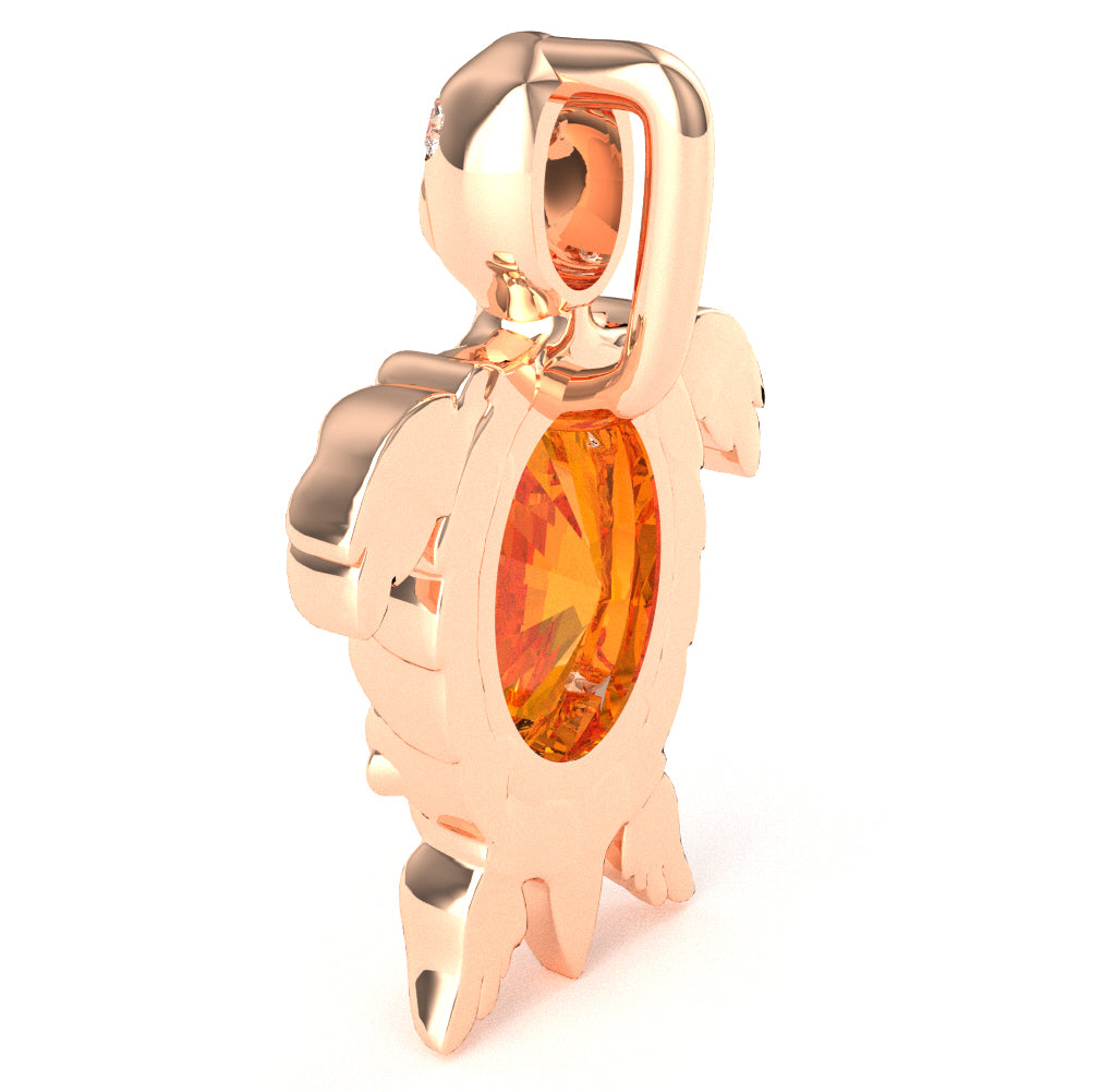 Citrine Diamond  Sea Turtle Pendant In 14k Rose Gold