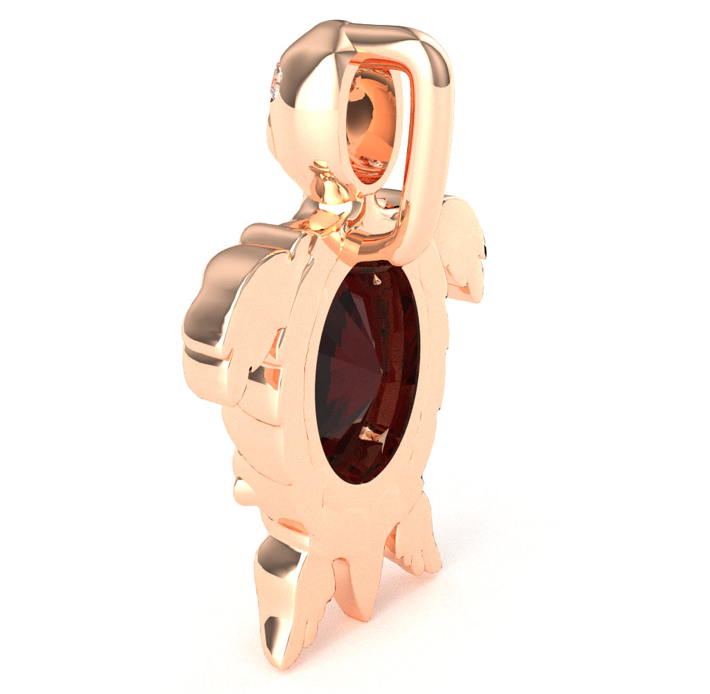 Garnet Diamond  Sea Turtle Pendant In 14k Rose Gold