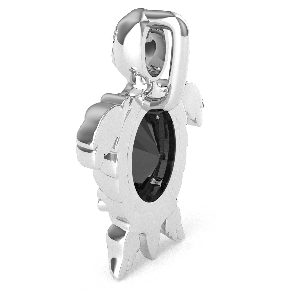 Black Onyx Diamond  Sea Turtle Pendant In 10k White Gold