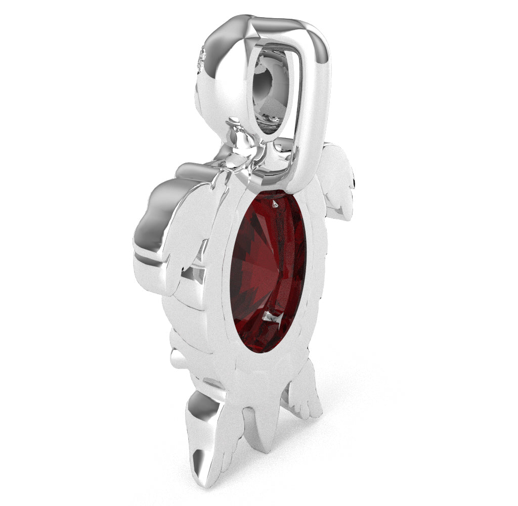 Lab-Created Ruby Diamond  Sea Turtle Pendant In 14k White Gold