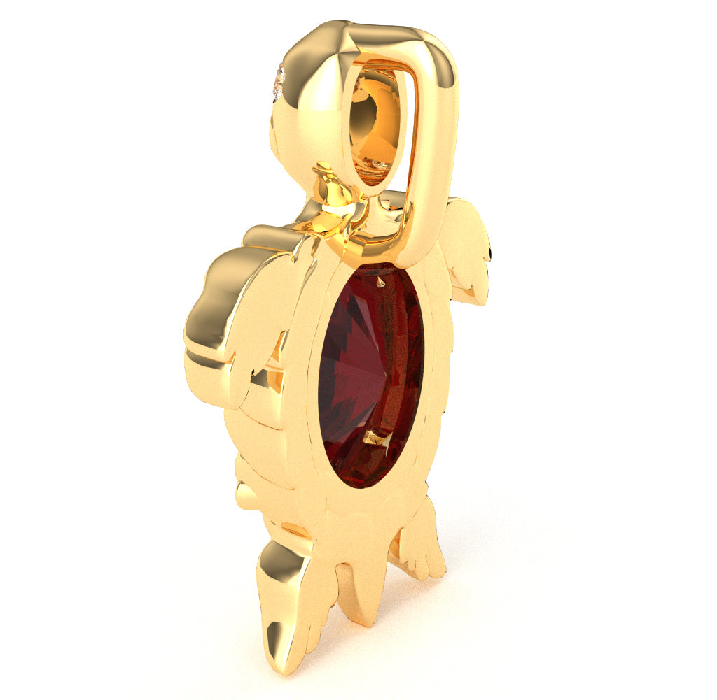 Lab-Created Ruby Diamond  Sea Turtle Pendant In 14k Yellow Gold