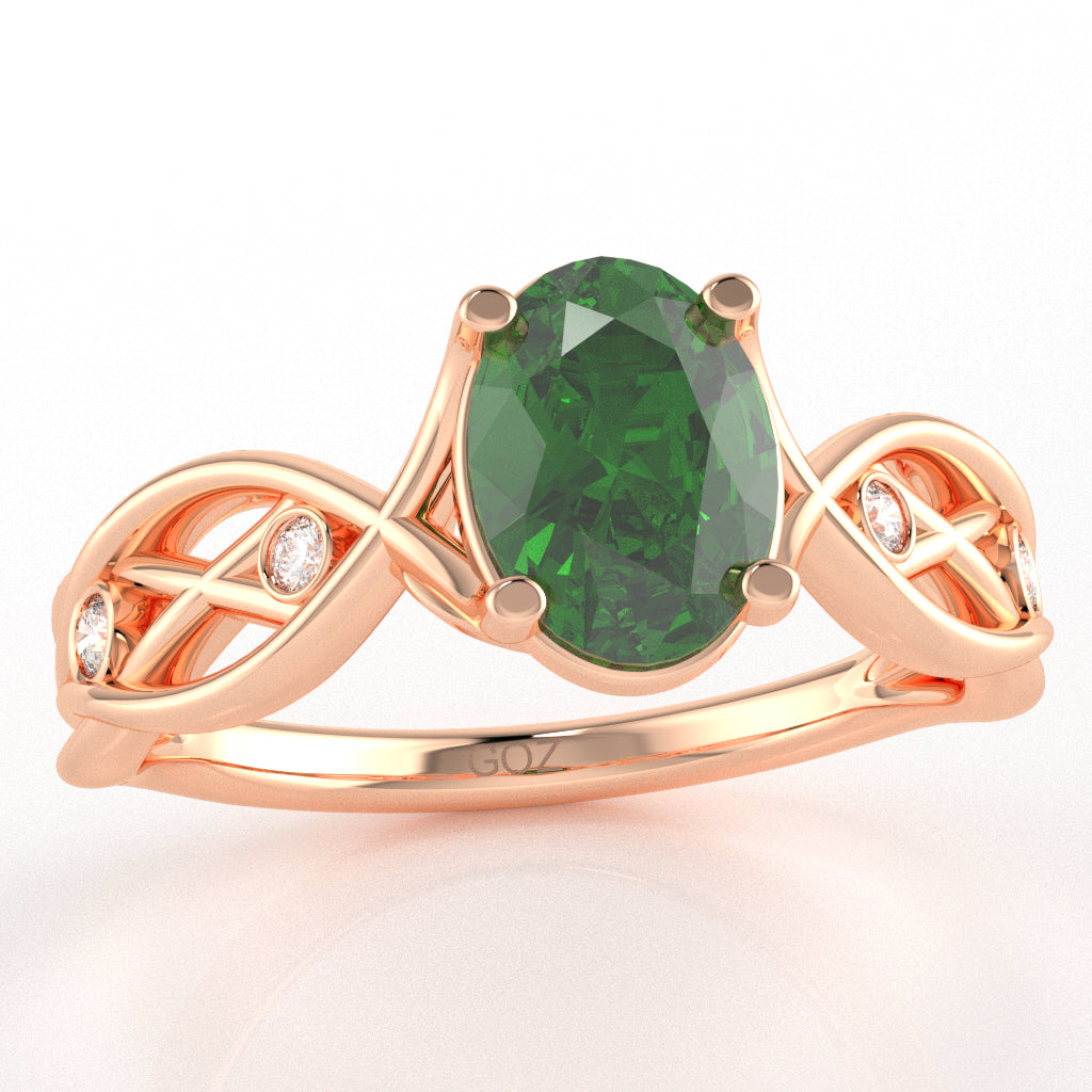Lab-Created Emerald Diamond Celtic Knot Curles Ring In 10k Rose Gold