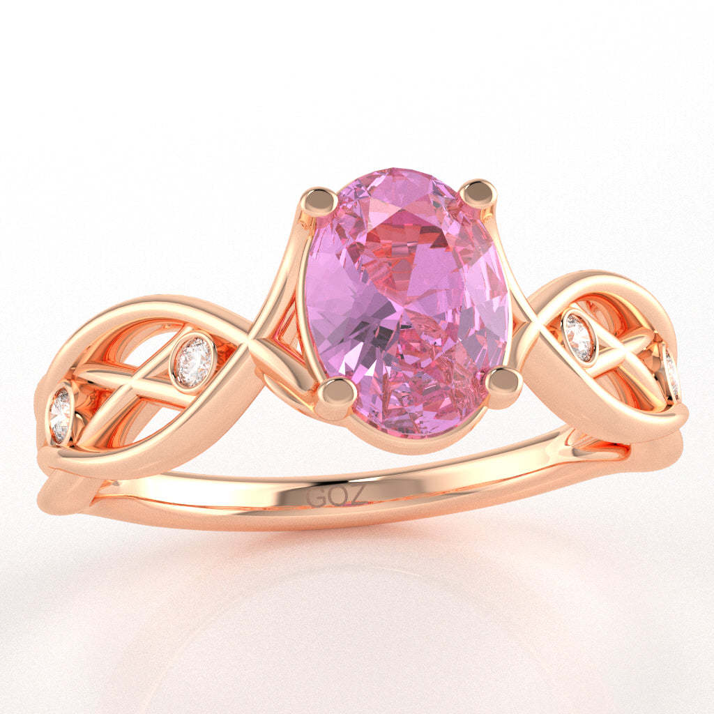 Lab-Created Pink Sapphire Diamond Celtic Knot Curles Ring In 10k Rose Gold