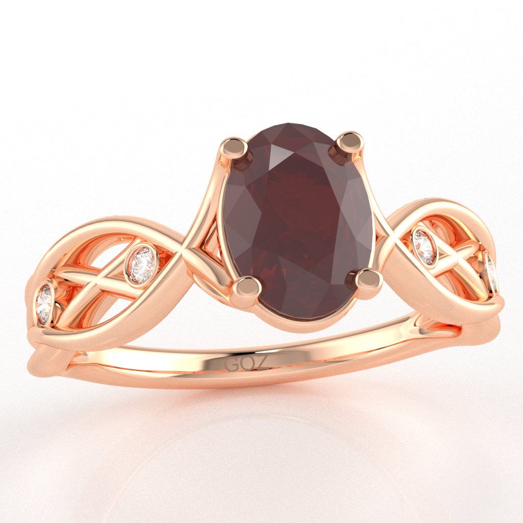 Ruby Diamond Celtic Knot Curles Ring In 14k Rose Gold
