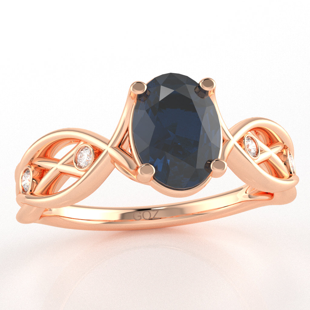 Sapphire Diamond Celtic Knot Curles Ring In 14k Rose Gold