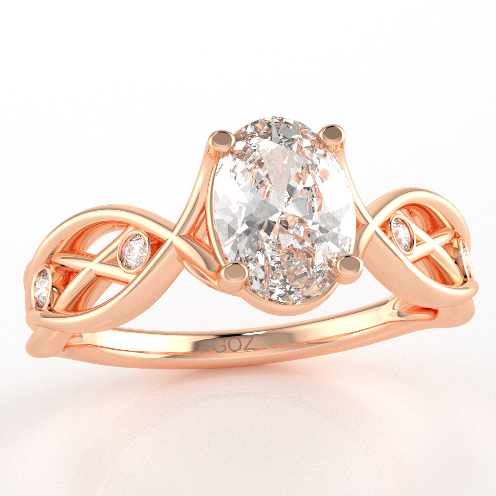White Topaz Diamond Celtic Knot Curles Ring In 14k Rose Gold
