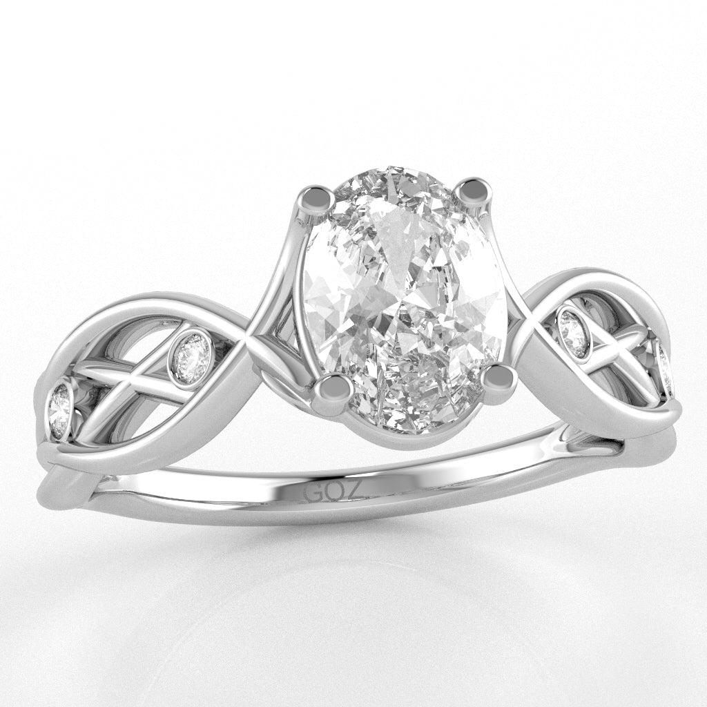 White Topaz Diamond Celtic Knot Curles Ring In 10k White Gold