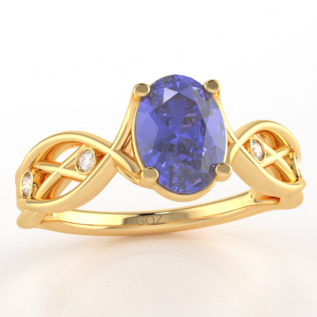 Tanzanite Diamond Celtic Knot Curles Ring In 10k Yellow Gold