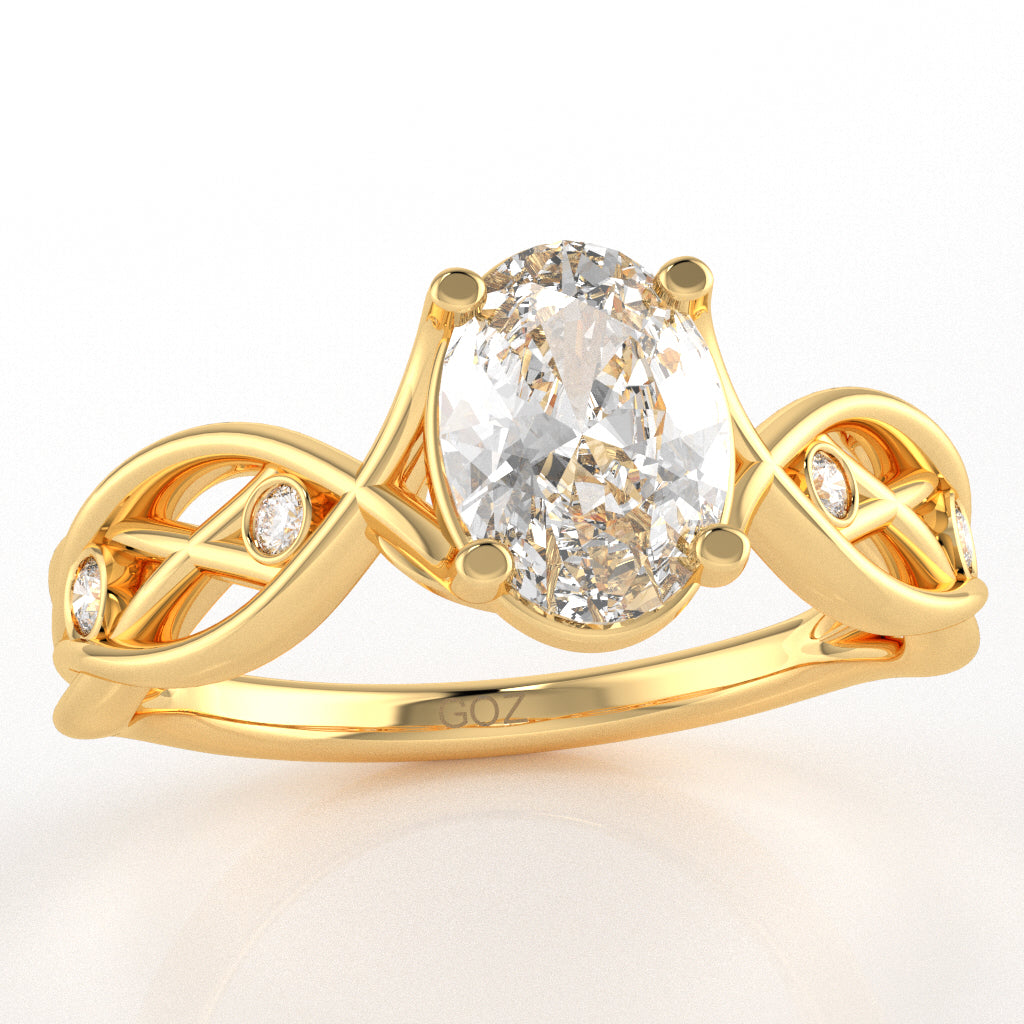 White Topaz Diamond Celtic Knot Curles Ring In 10k Yellow Gold
