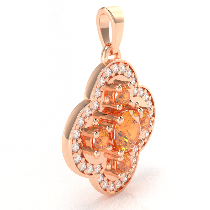Shamrock Clover Flower Leaf Citrine Diamond Pendant In 14k Rose Gold