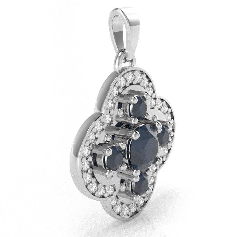Shamrock Clover Flower Leaf Lab-Created Sapphire Diamond Pendant In 14k White Gold