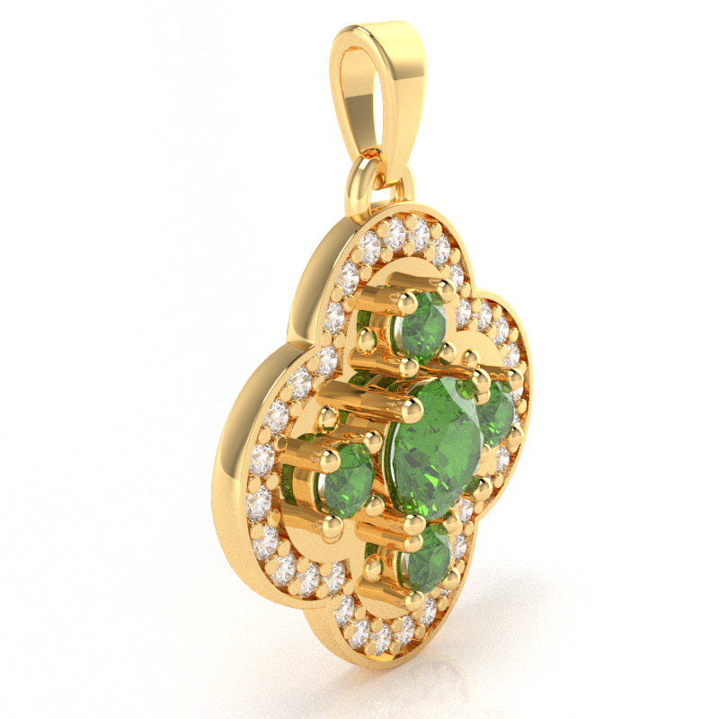 Shamrock Clover Flower Leaf Peridot Diamond Pendant In 14k Yellow Gold