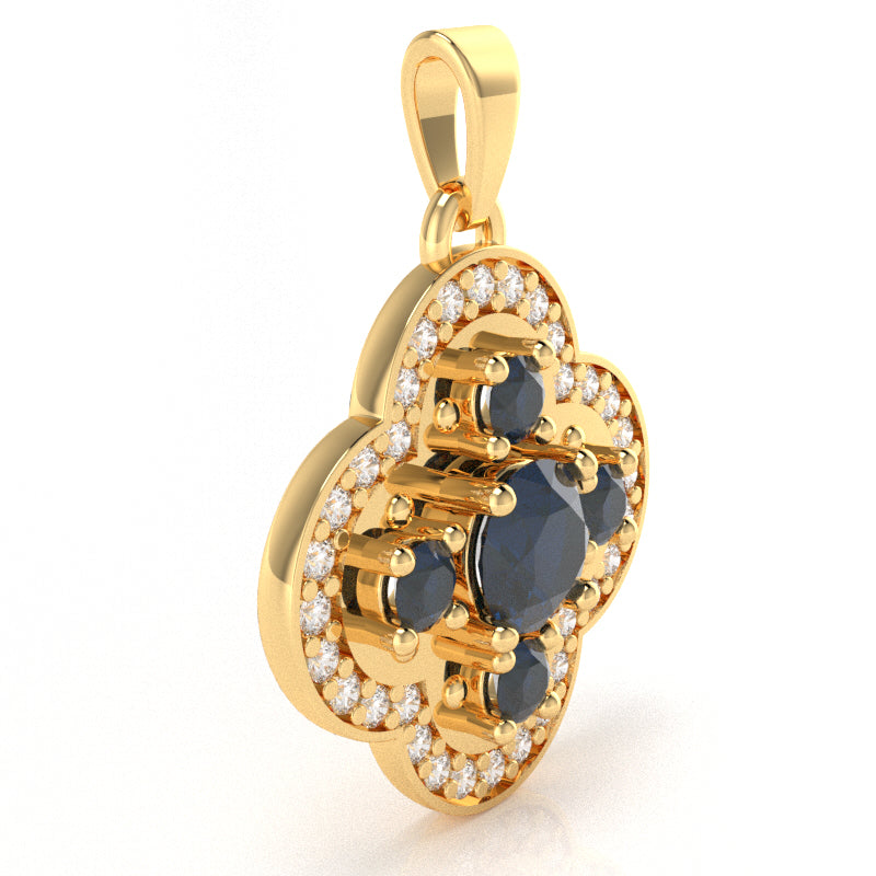 Shamrock Clover Flower Leaf Lab-Created Sapphire Diamond Pendant In 14k Yellow Gold