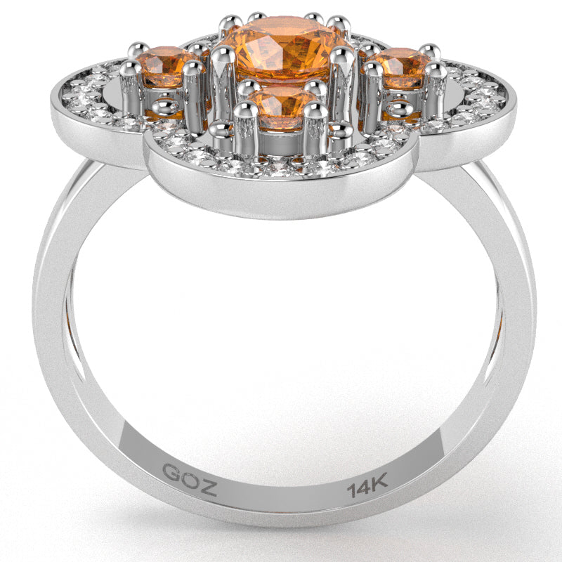 Shamrock Clover Flower Leaf Citrine Diamond Ring In 14k White Gold