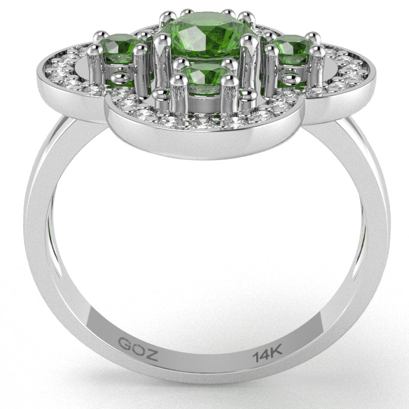 Shamrock Clover Flower Leaf Peridot Diamond Ring In 14k White Gold