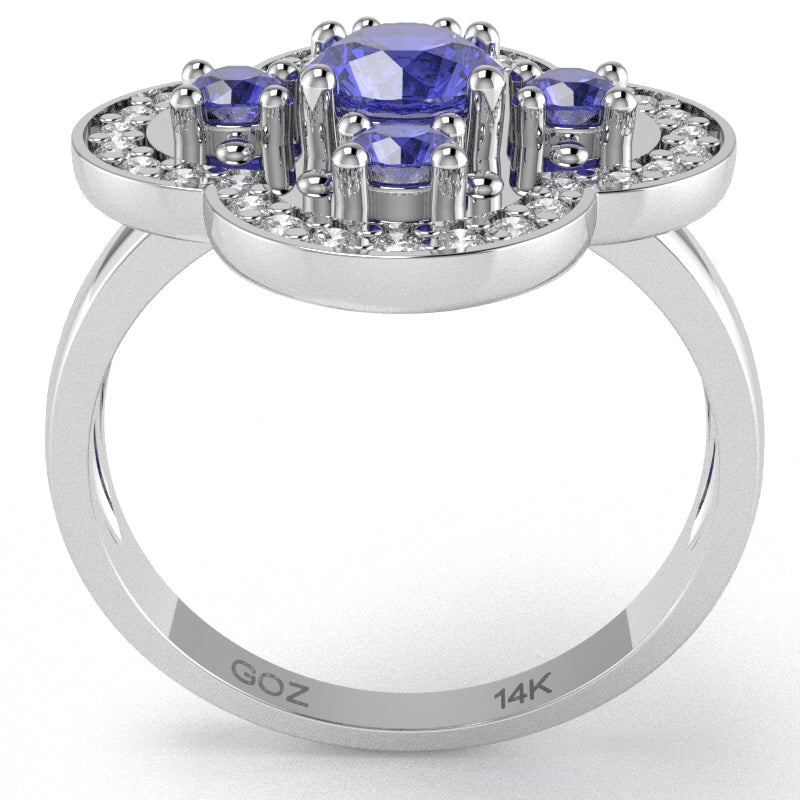 Shamrock Clover Flower Leaf Tanzanite Diamond Ring In 14k White Gold