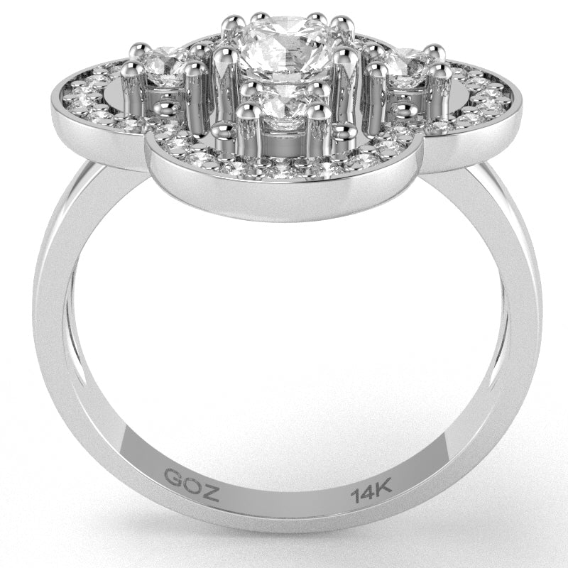 Shamrock Clover Flower Leaf White Topaz Diamond Ring In 14k White Gold