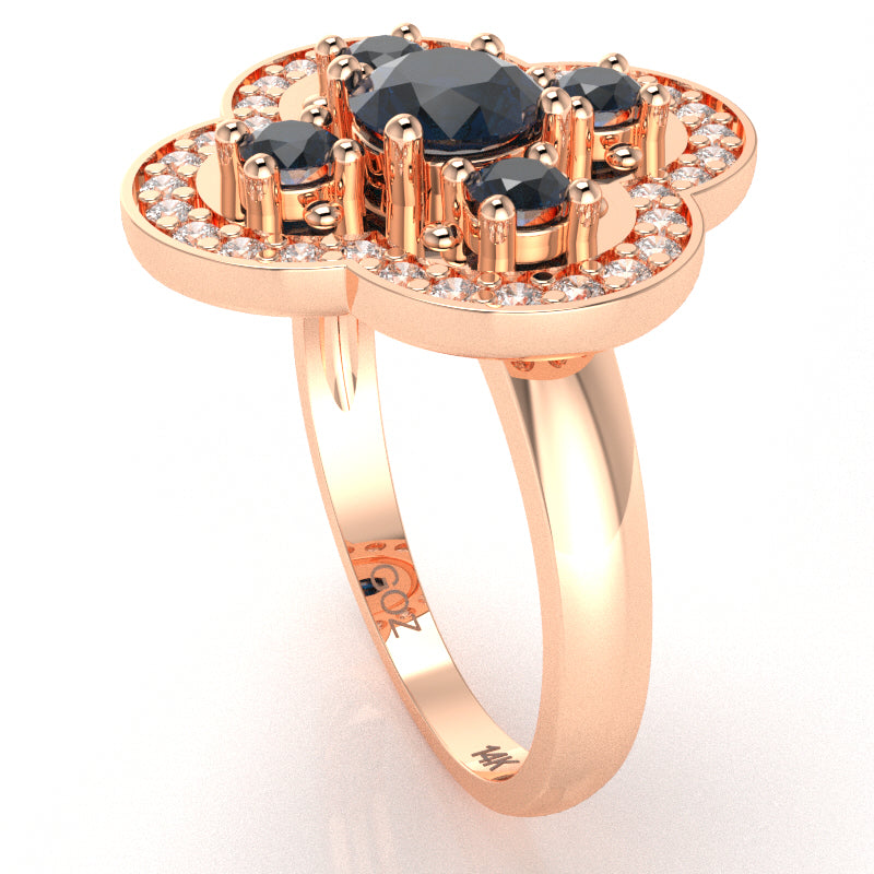 Shamrock Clover Flower Leaf Lab-Created Sapphire Diamond Ring In 14k Rose Gold