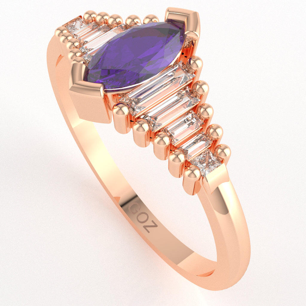 Amethyst Lab-Grown Diamond Dainty Engagement Ring In 10k Rose Gold