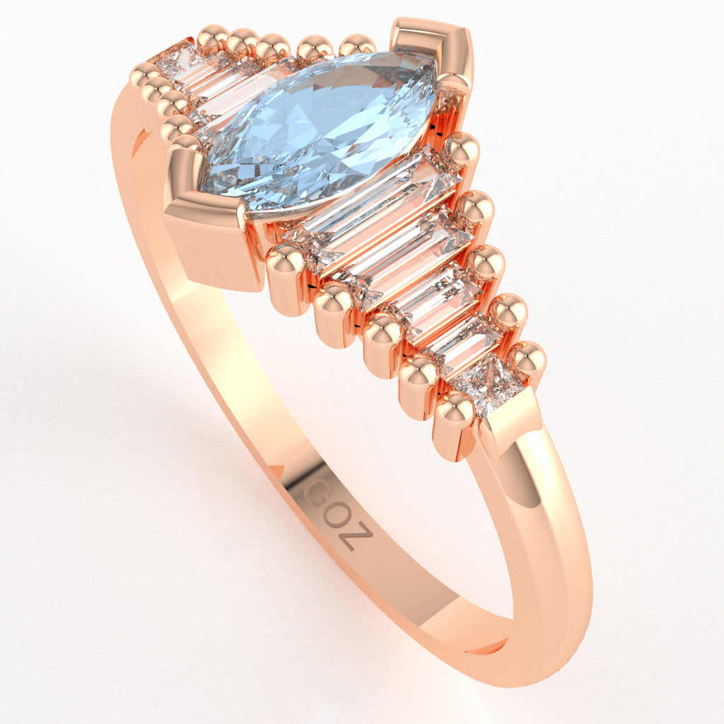 Aquamarine Lab-Grown Diamond Dainty Engagement Ring In 14k Rose Gold