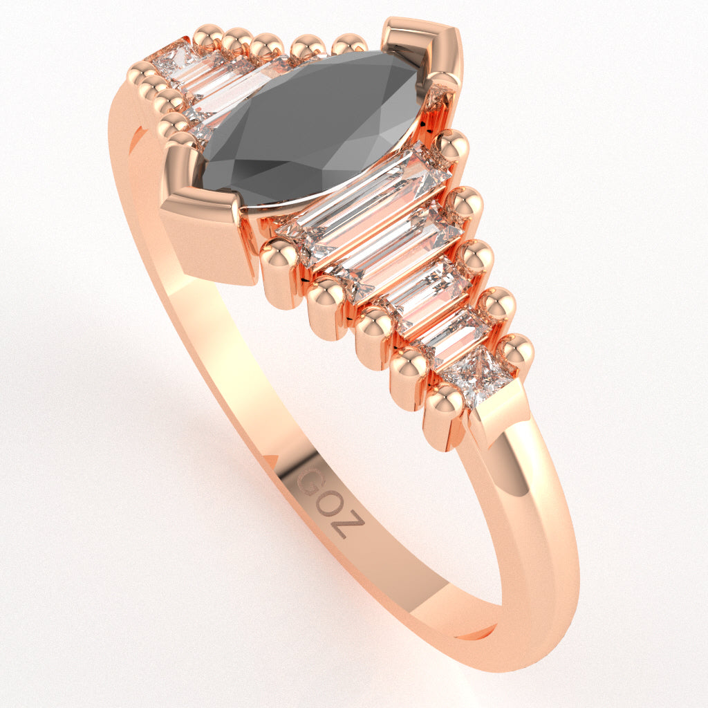 Black Onyx Lab-Grown Diamond Dainty Engagement Ring In 10k Rose Gold