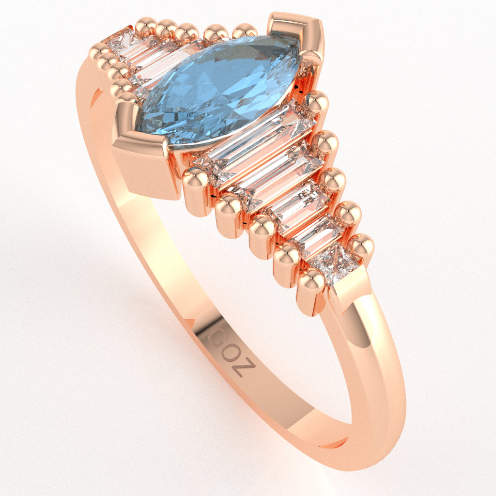 Blue Topaz Lab-Grown Diamond Dainty Engagement Ring In 14k Rose Gold