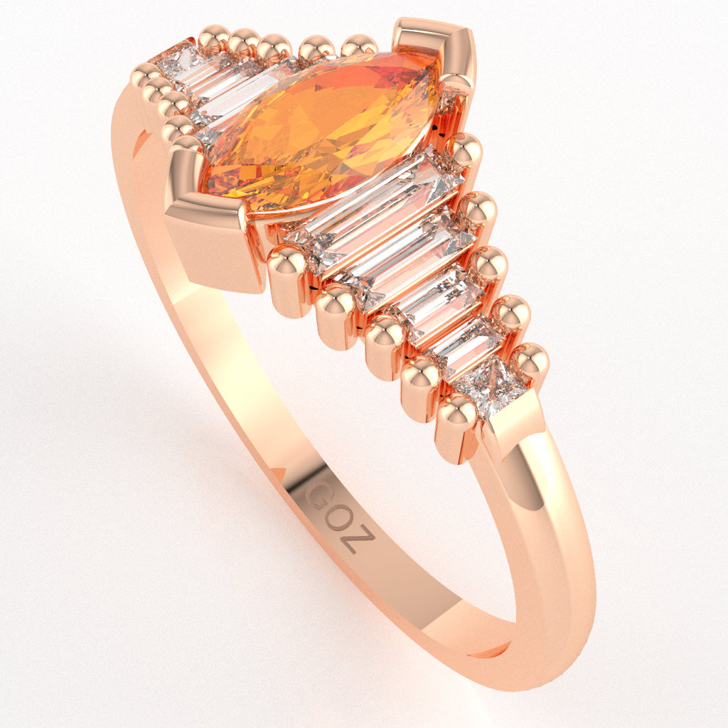 Citrine Lab-Grown Diamond Dainty Engagement Ring In 14k Rose Gold