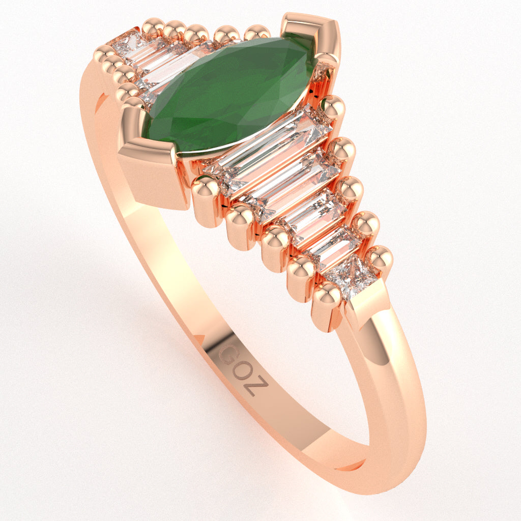 Emerald Lab-Grown Diamond Dainty Engagement Ring In 14k Rose Gold