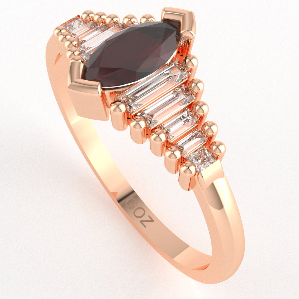 Garnet Lab-Grown Diamond Dainty Engagement Ring In 14k Rose Gold