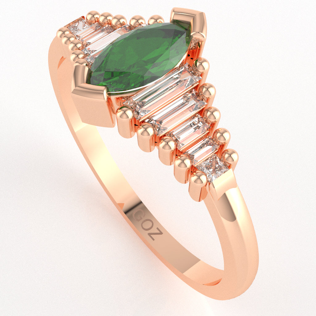 Lab-Created Emerald Lab-Grown Diamond Dainty Engagement Ring In 14k Rose Gold