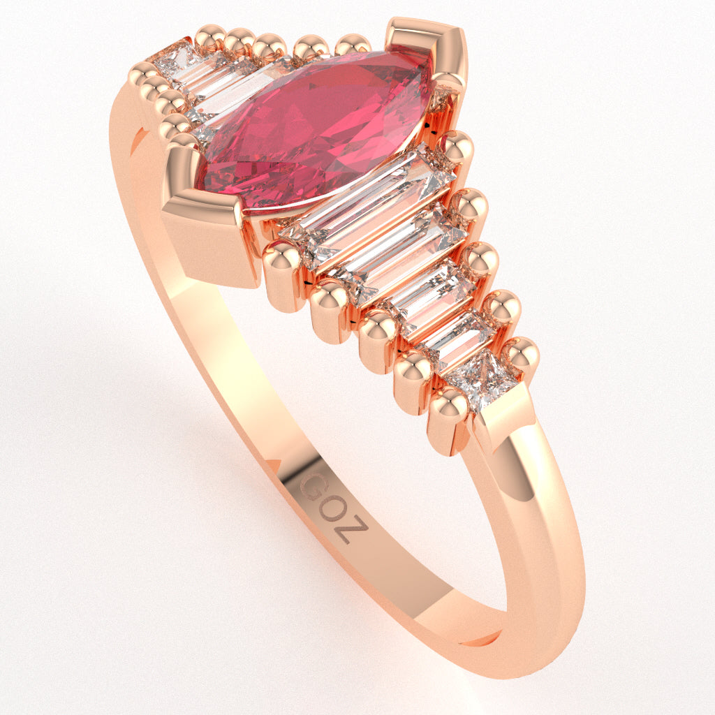 Pink Tourmaline Lab-Grown Diamond Dainty Engagement Ring In 14k Rose Gold